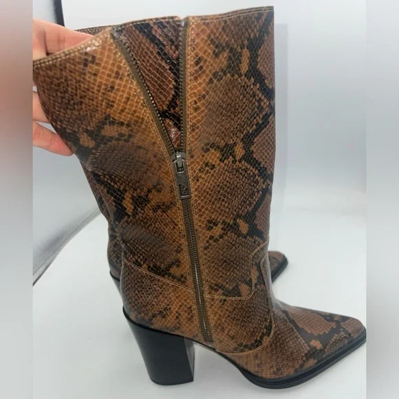 Franco Sarto Womens Jaxon Mid Calf Heeled Boot Snakeskin Embossed Size 8.5M NWB - Picture 12 of 14